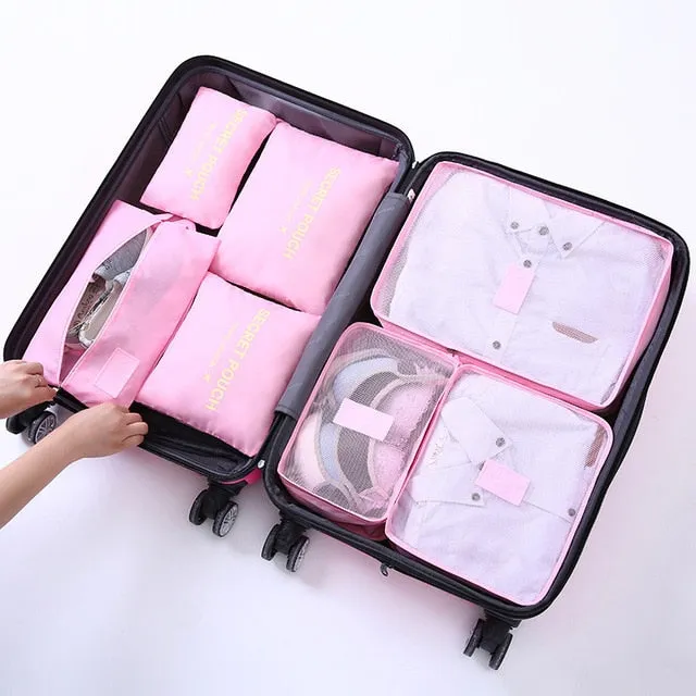 1 Set 7PCS High Quality Oxford Cloth Travel Mesh Bag In Suitcase Luggage Organizer Packing Cube