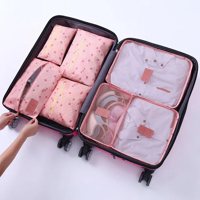 1 Set 7PCS High Quality Oxford Cloth Travel Mesh Bag In Suitcase Luggage Organizer Packing Cube