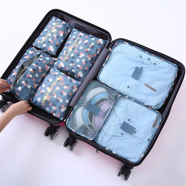 1 Set 7PCS High Quality Oxford Cloth Travel Mesh Bag In Suitcase Luggage Organizer Packing Cube