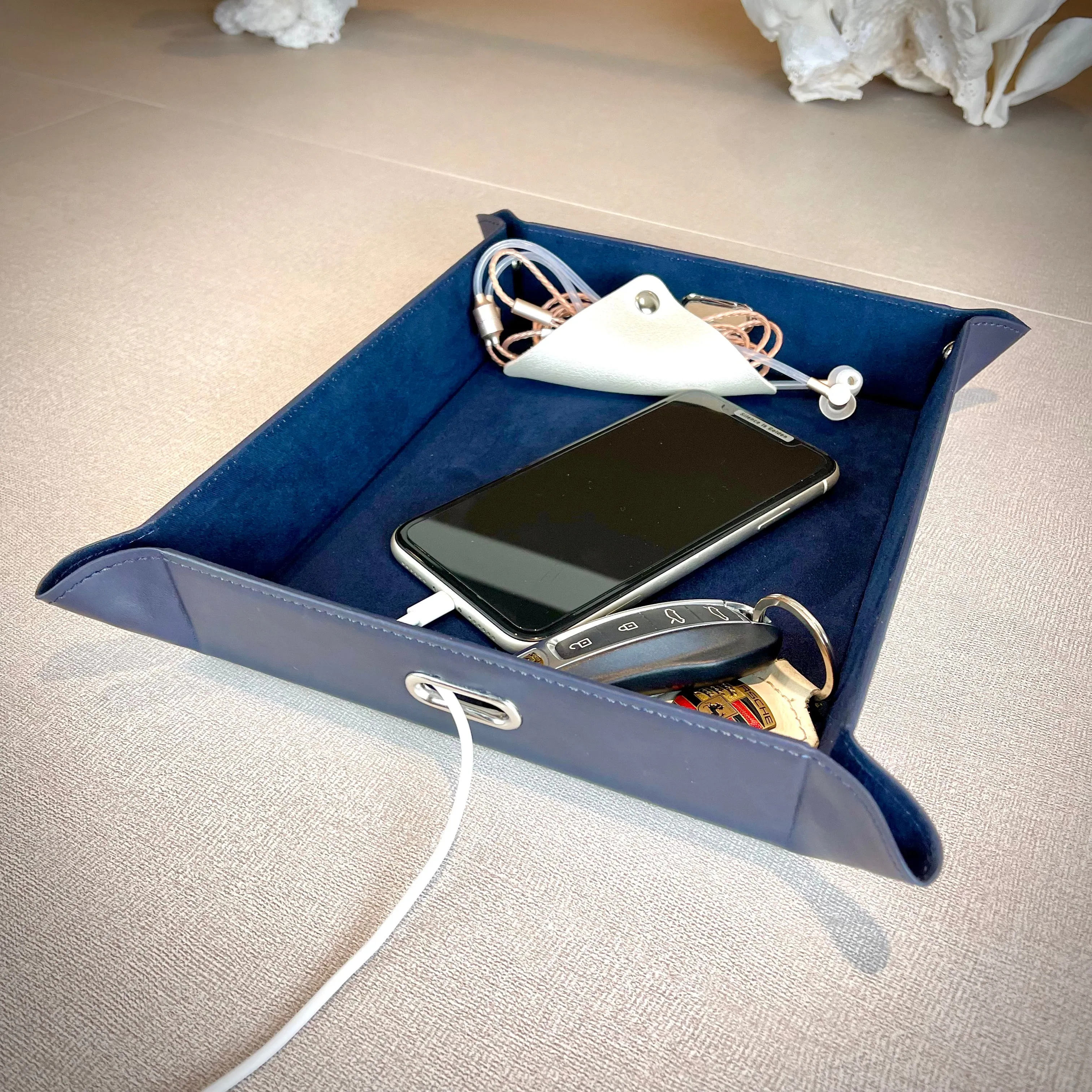 A Lovely Leather Basket Caddy To Charge Your Phone •Beautiful, Organized and Safe