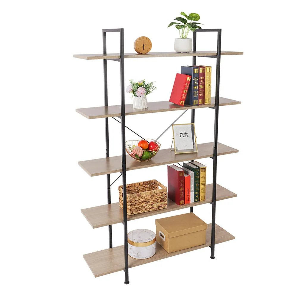 ALICIAN 5-tier Bookcase Spacious Vintage Wood Metal Shelf Furniture