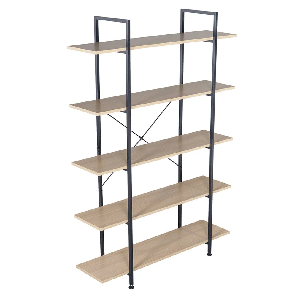 ALICIAN 5-tier Bookcase Spacious Vintage Wood Metal Shelf Furniture