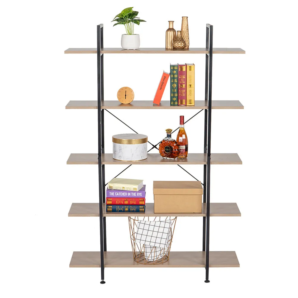 ALICIAN 5-tier Bookcase Spacious Vintage Wood Metal Shelf Furniture