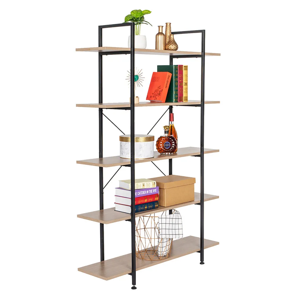 ALICIAN 5-tier Bookcase Spacious Vintage Wood Metal Shelf Furniture