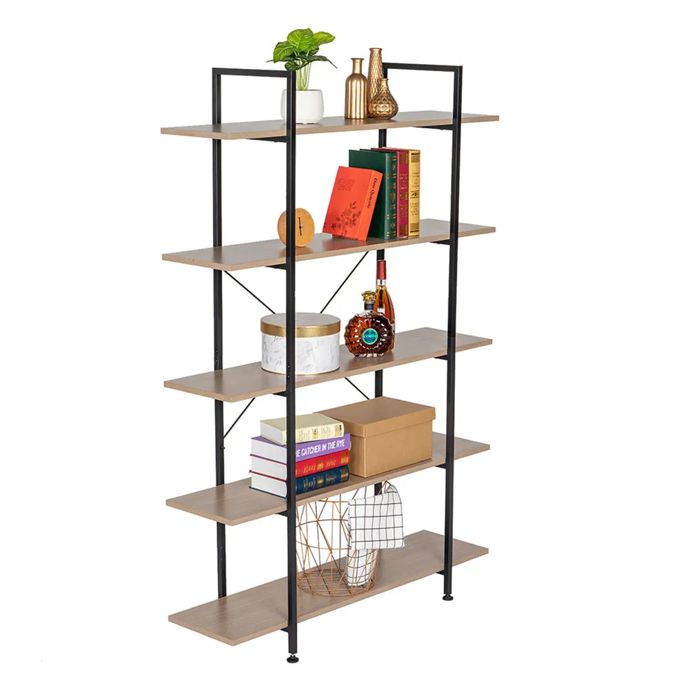 ALICIAN 5-tier Bookcase Spacious Vintage Wood Metal Shelf Furniture