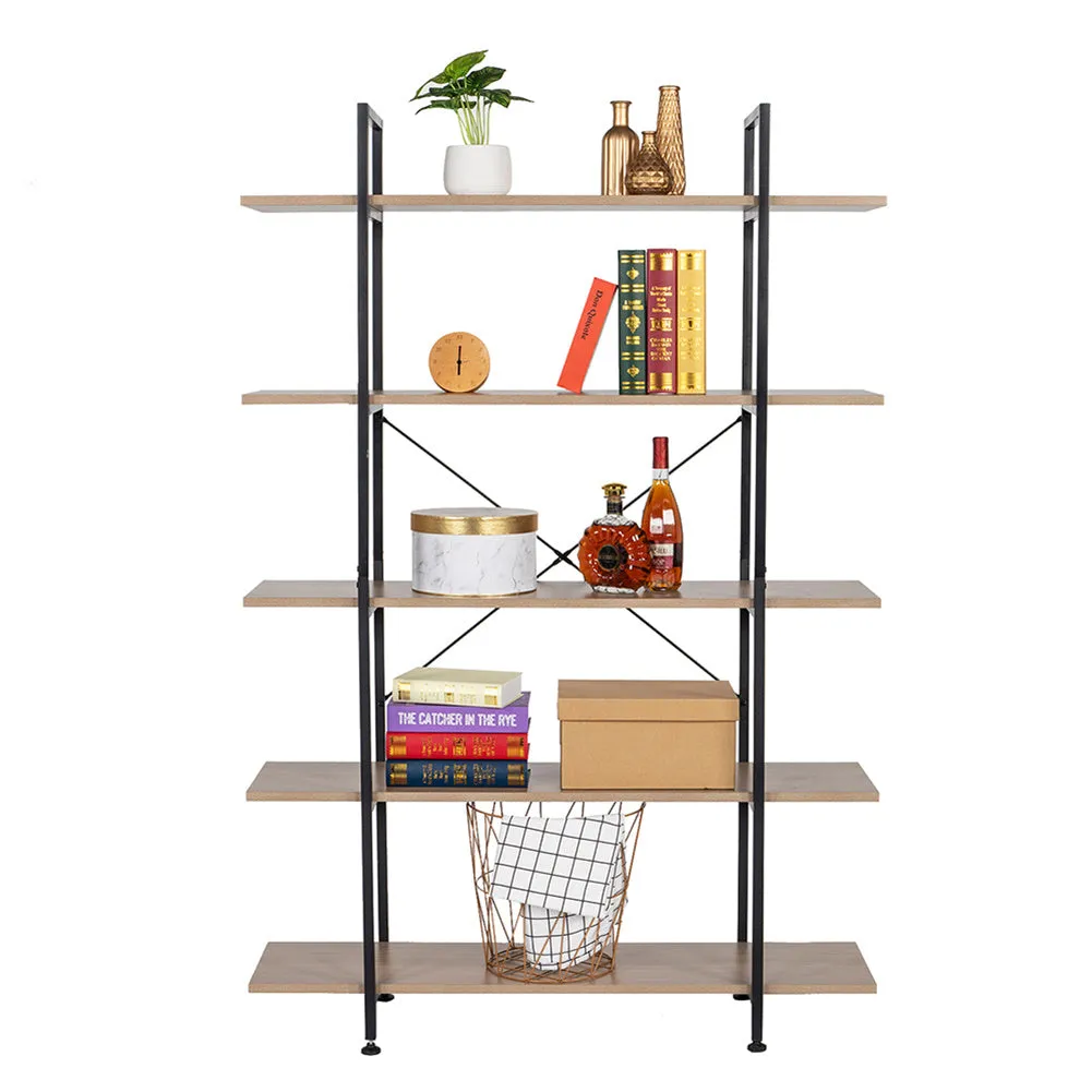 ALICIAN 5-tier Bookcase Spacious Vintage Wood Metal Shelf Furniture