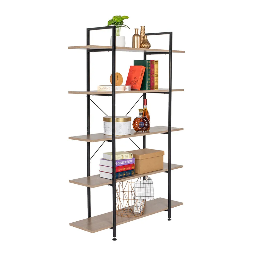 ALICIAN 5-tier Bookcase Spacious Vintage Wood Metal Shelf Furniture