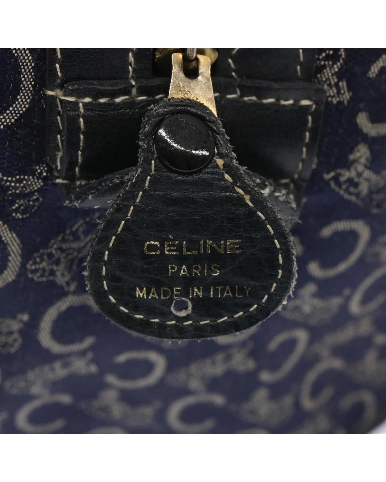 Authentic Navy Celine Canvas Boston Bag