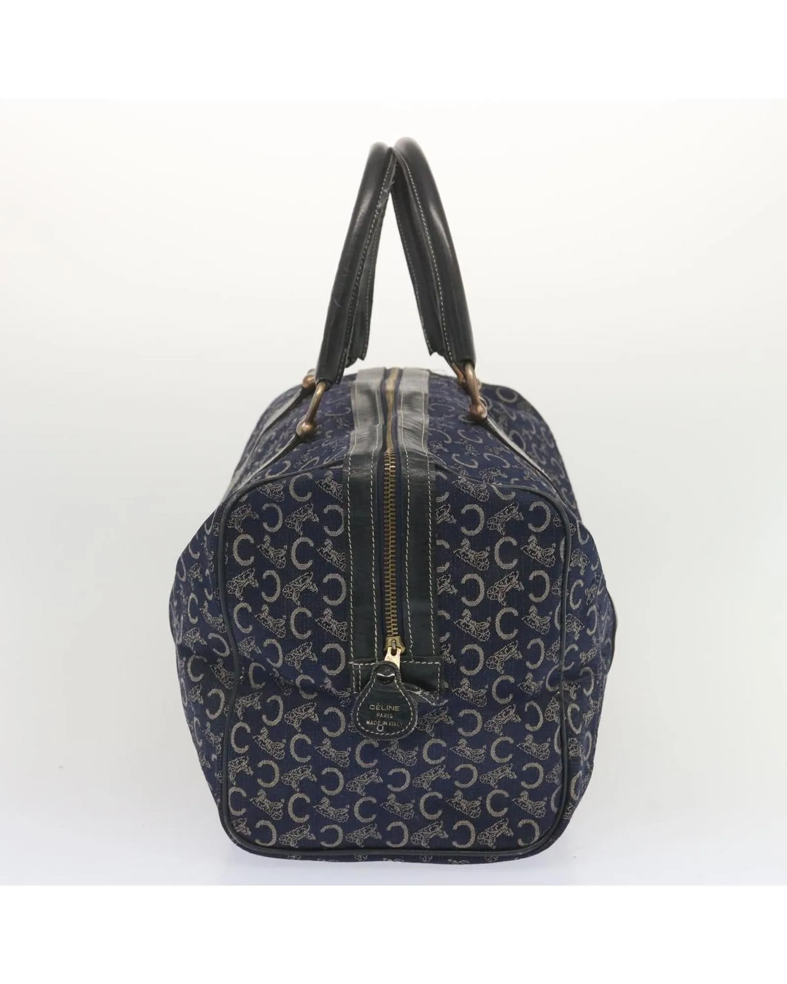 Authentic Navy Celine Canvas Boston Bag