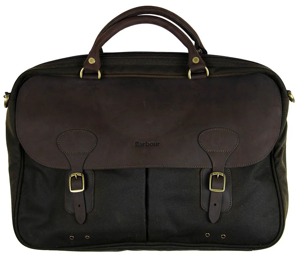 Barbour Briefcase - Olive Wax-with Leather Trim UBA0004OL711