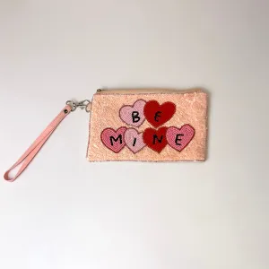 Be Mine Pink Seed Bead Wristlet Coin Purse