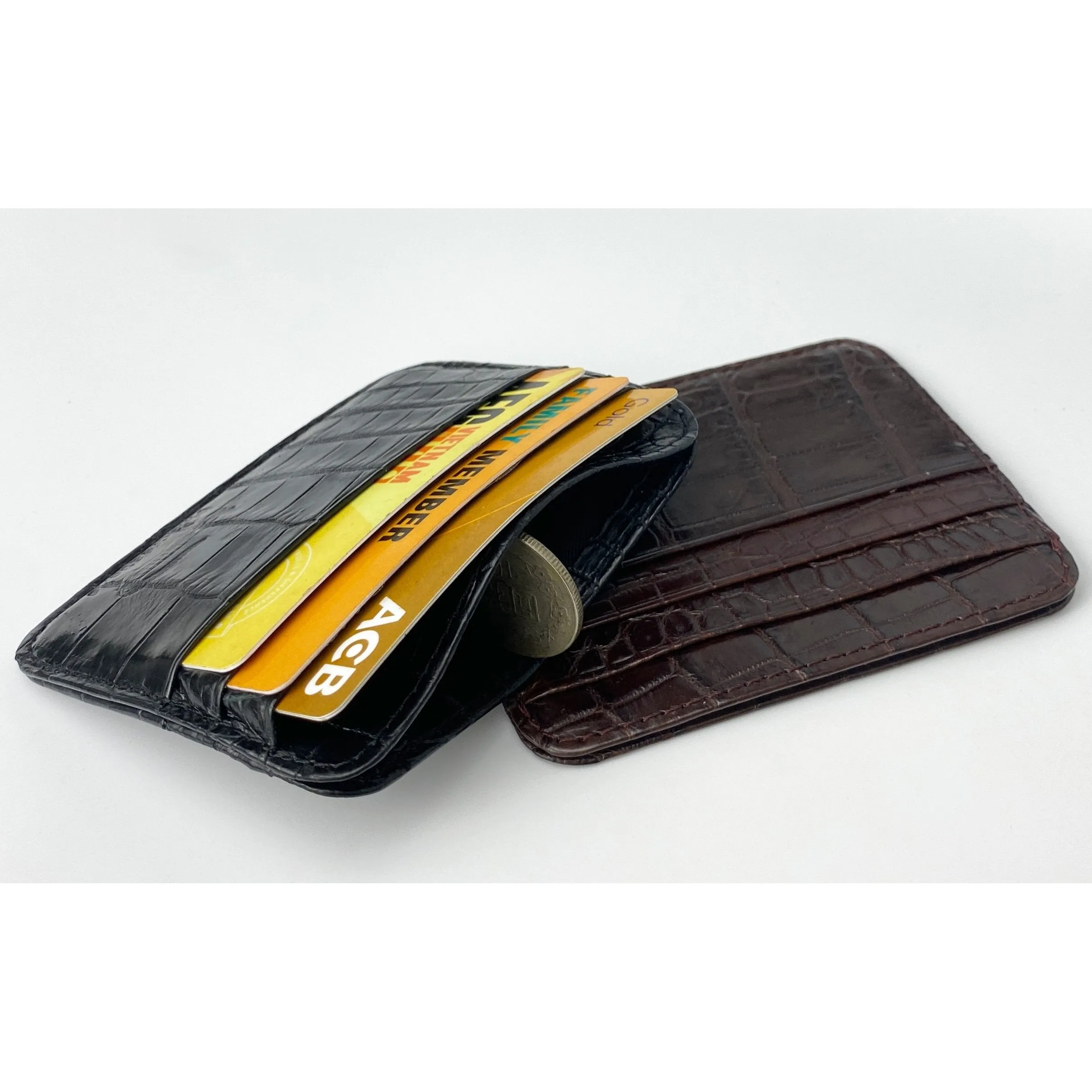 Black Alligator Leather Credit Card Holder | RFID Blocking | BLACK-CARD-11