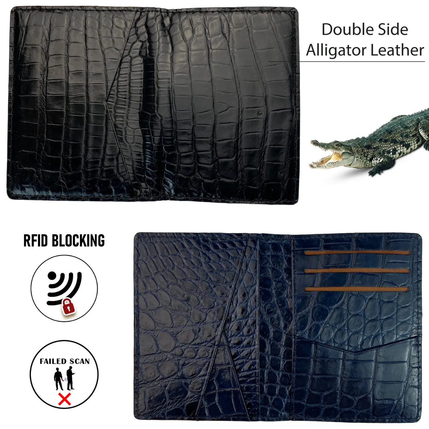 Black & Navy Blue Double Side Alligator Leather Credit Card Holder | RFID Blocking | CARD-16