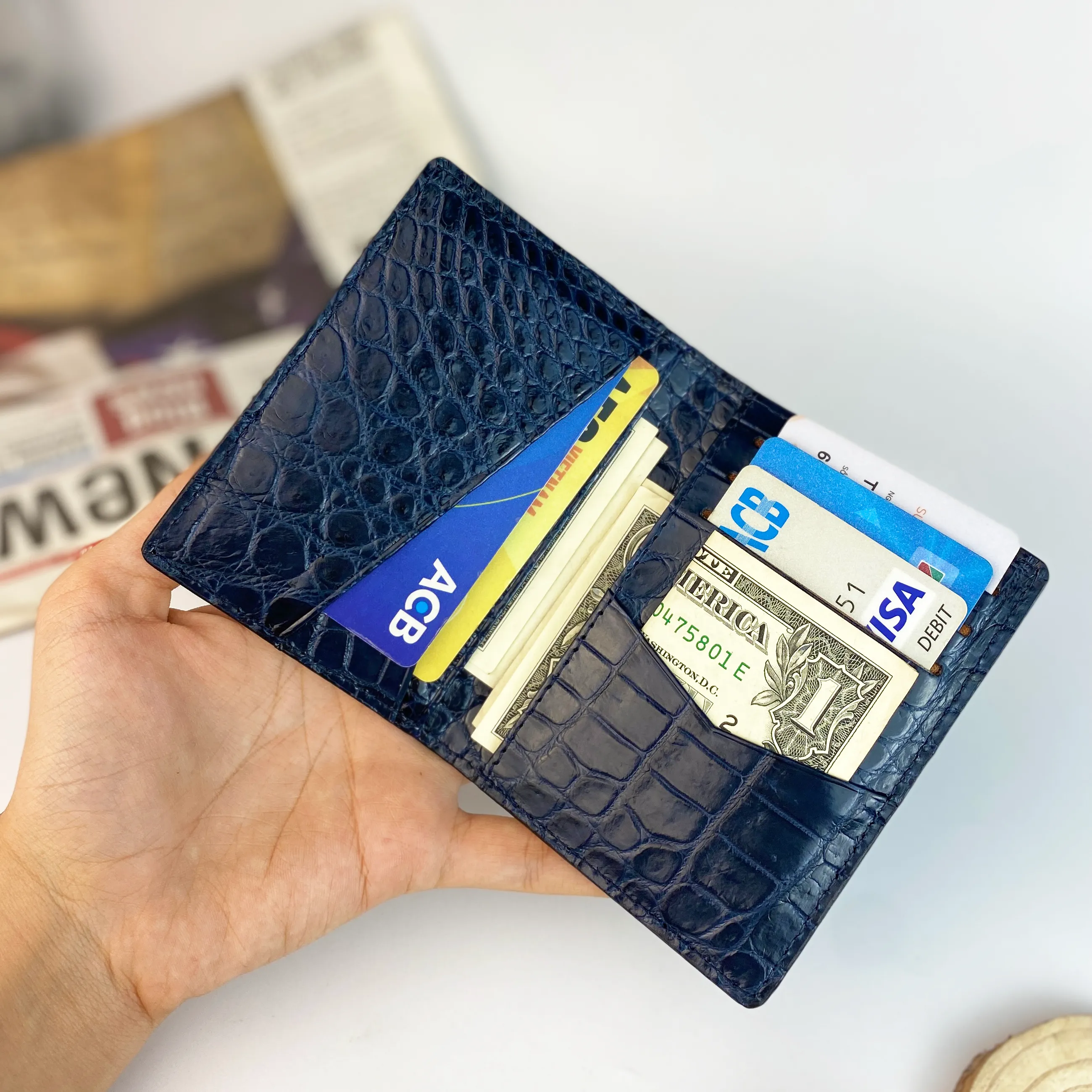 Black & Navy Blue Double Side Alligator Leather Credit Card Holder | RFID Blocking | CARD-16