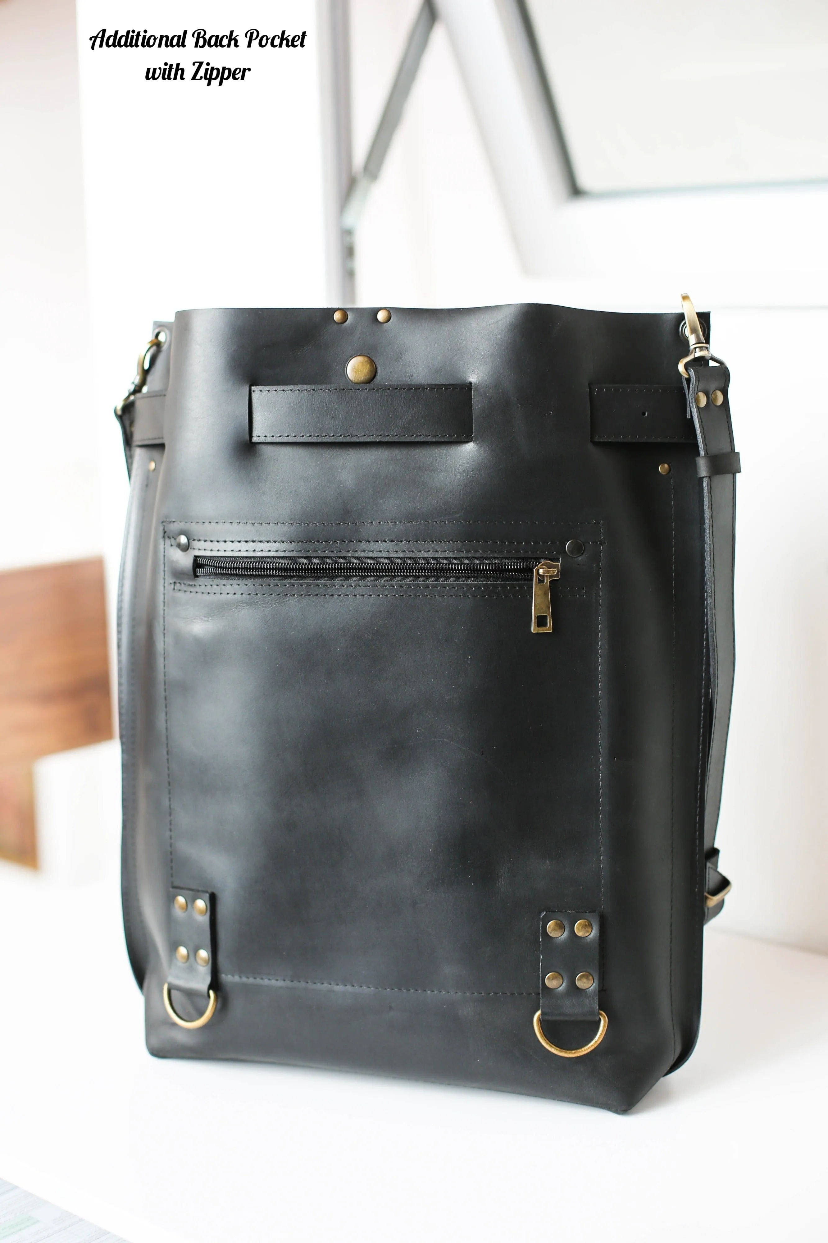 Black Large Leather Backpack Purse