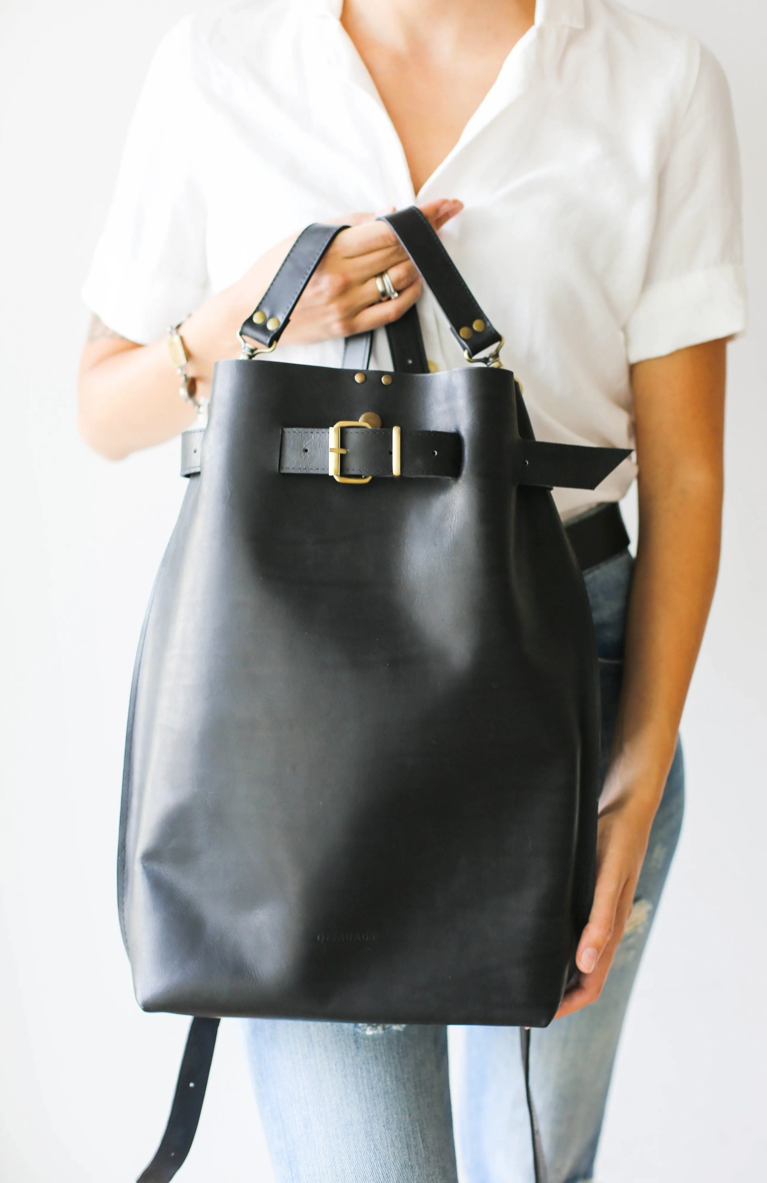 Black Large Leather Backpack Purse