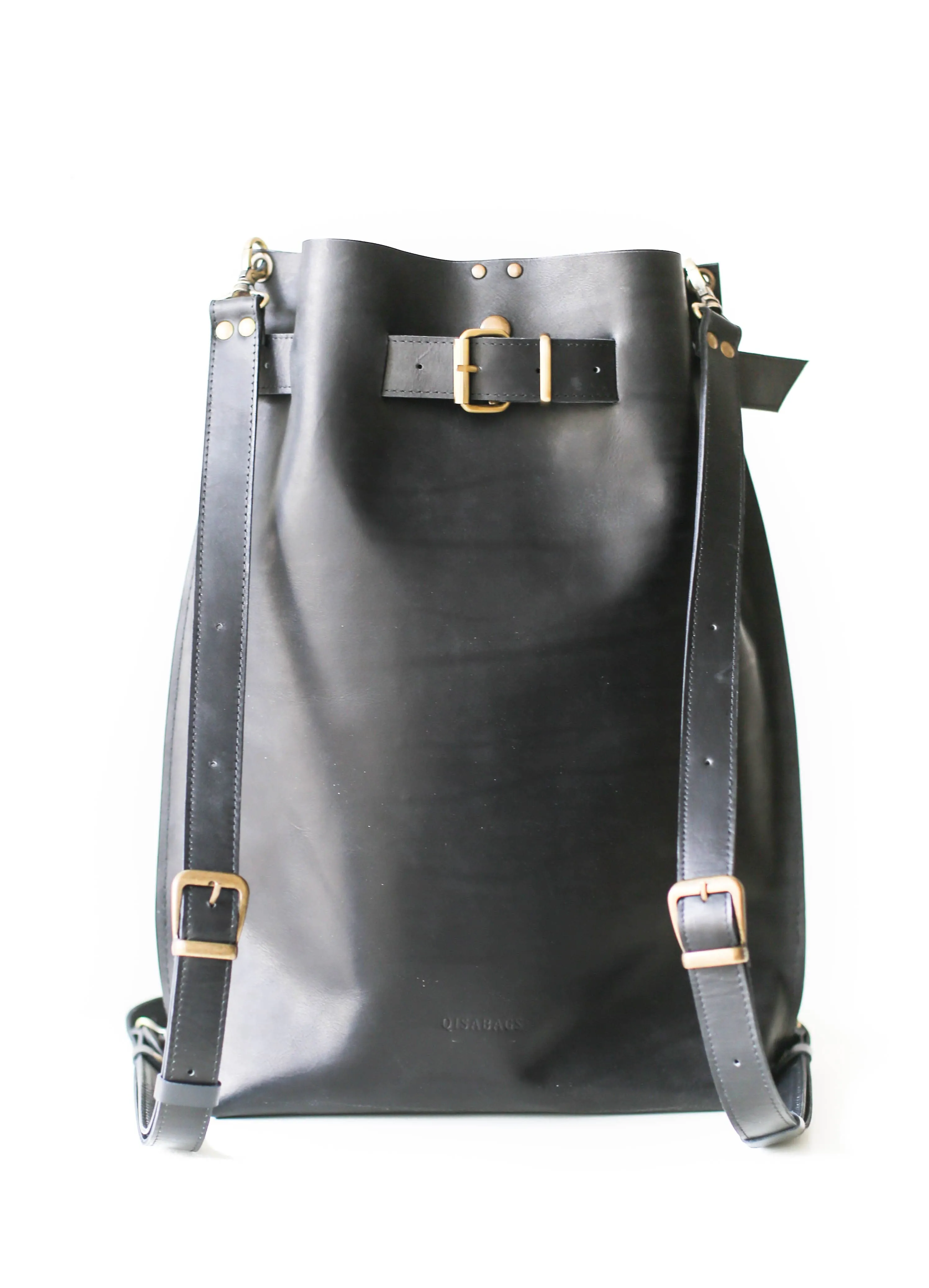 Black Large Leather Backpack Purse