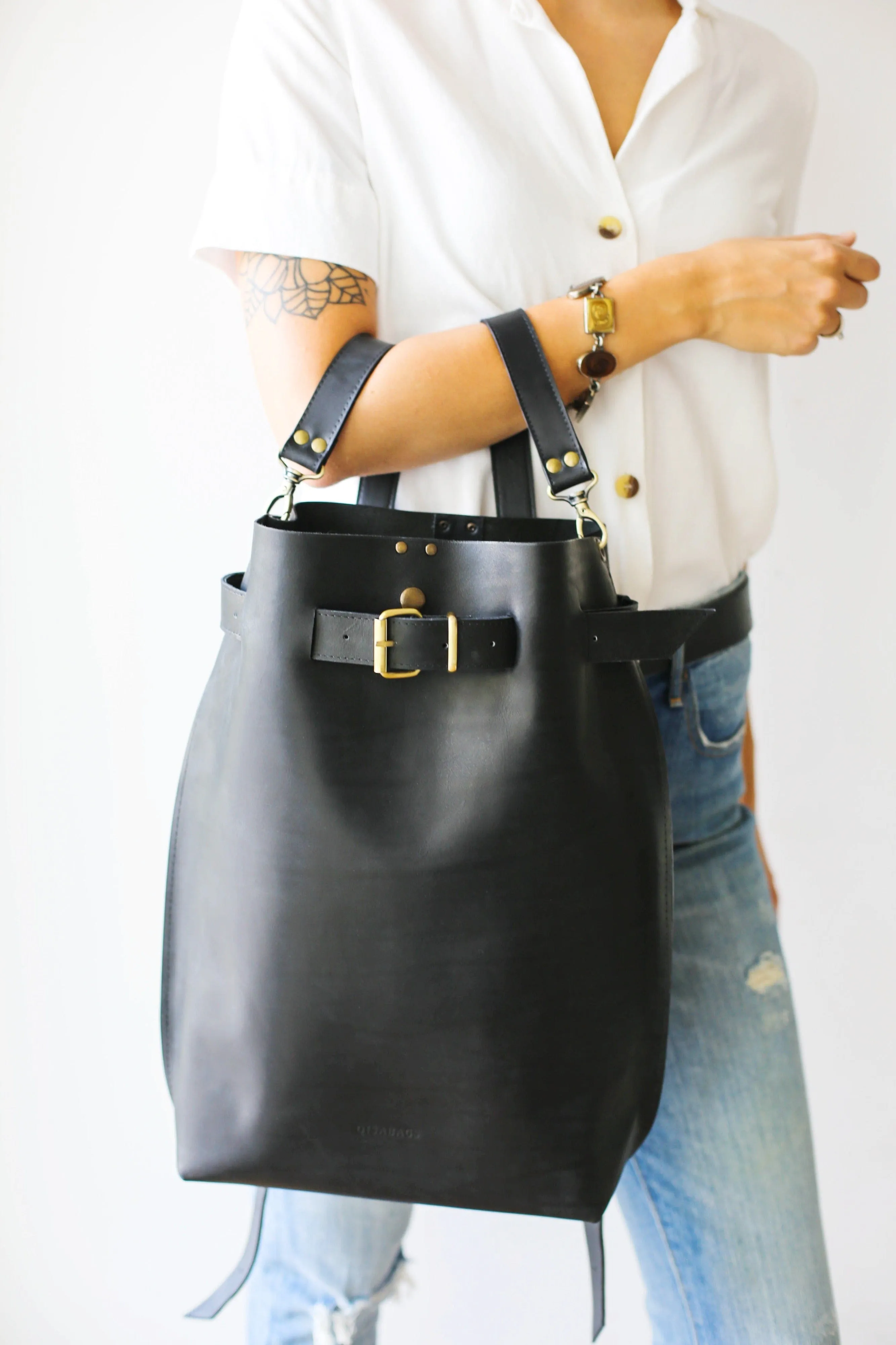 Black Large Leather Backpack Purse