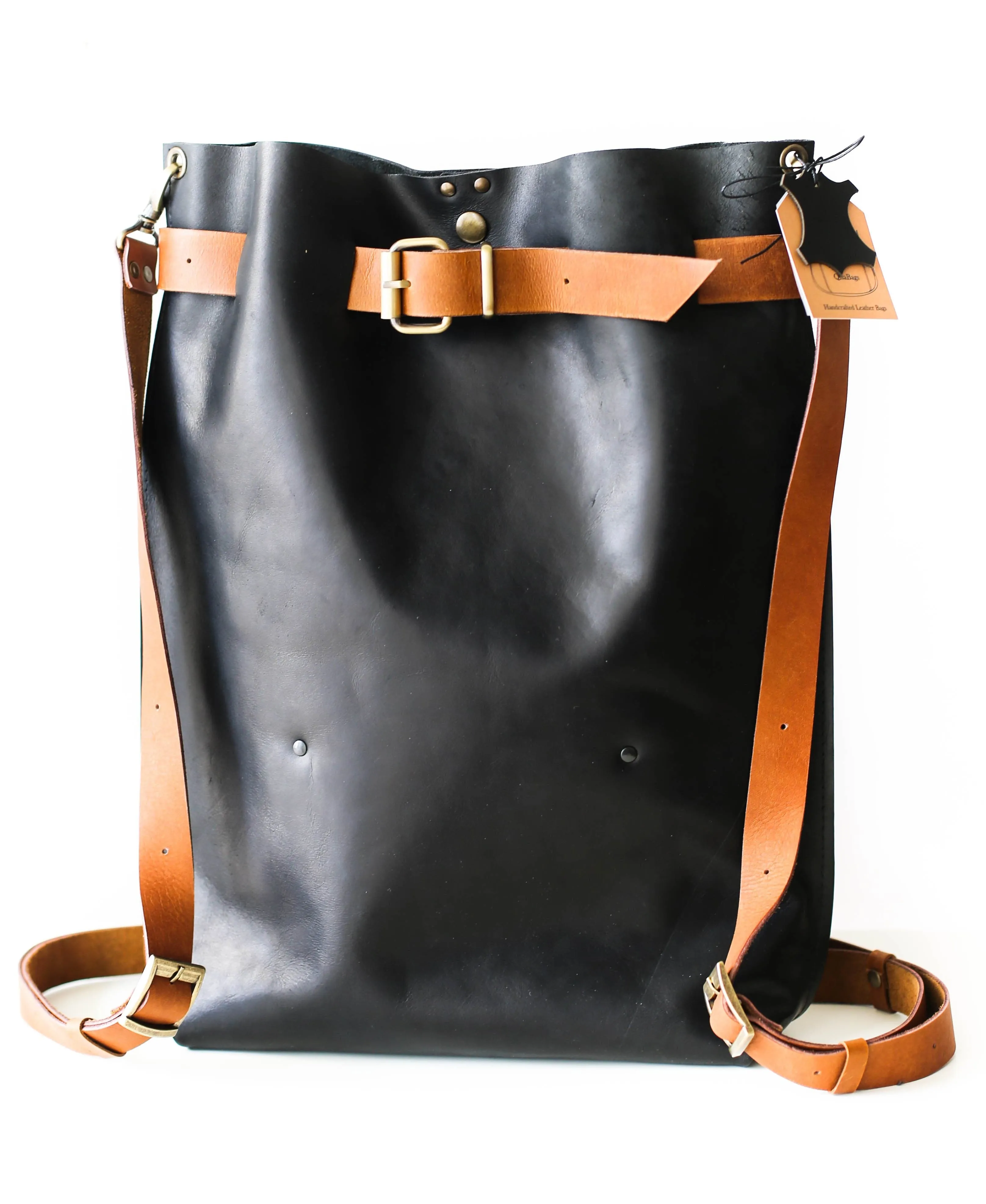 Black w/Brown Large Leather Backpack Purse