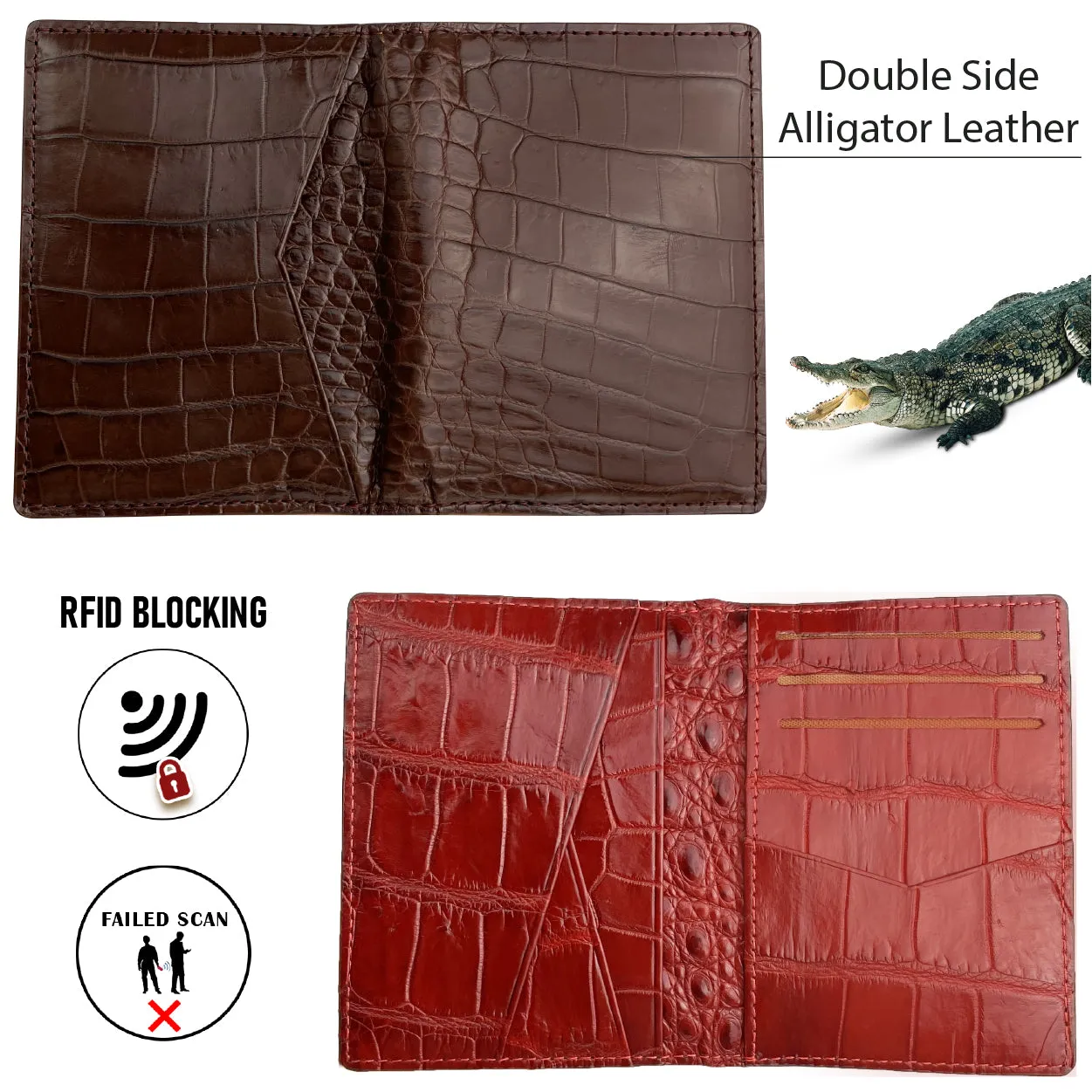 Brown & Red Double Side Alligator Leather Credit Card Holder | RFID Blocking | CARD-32