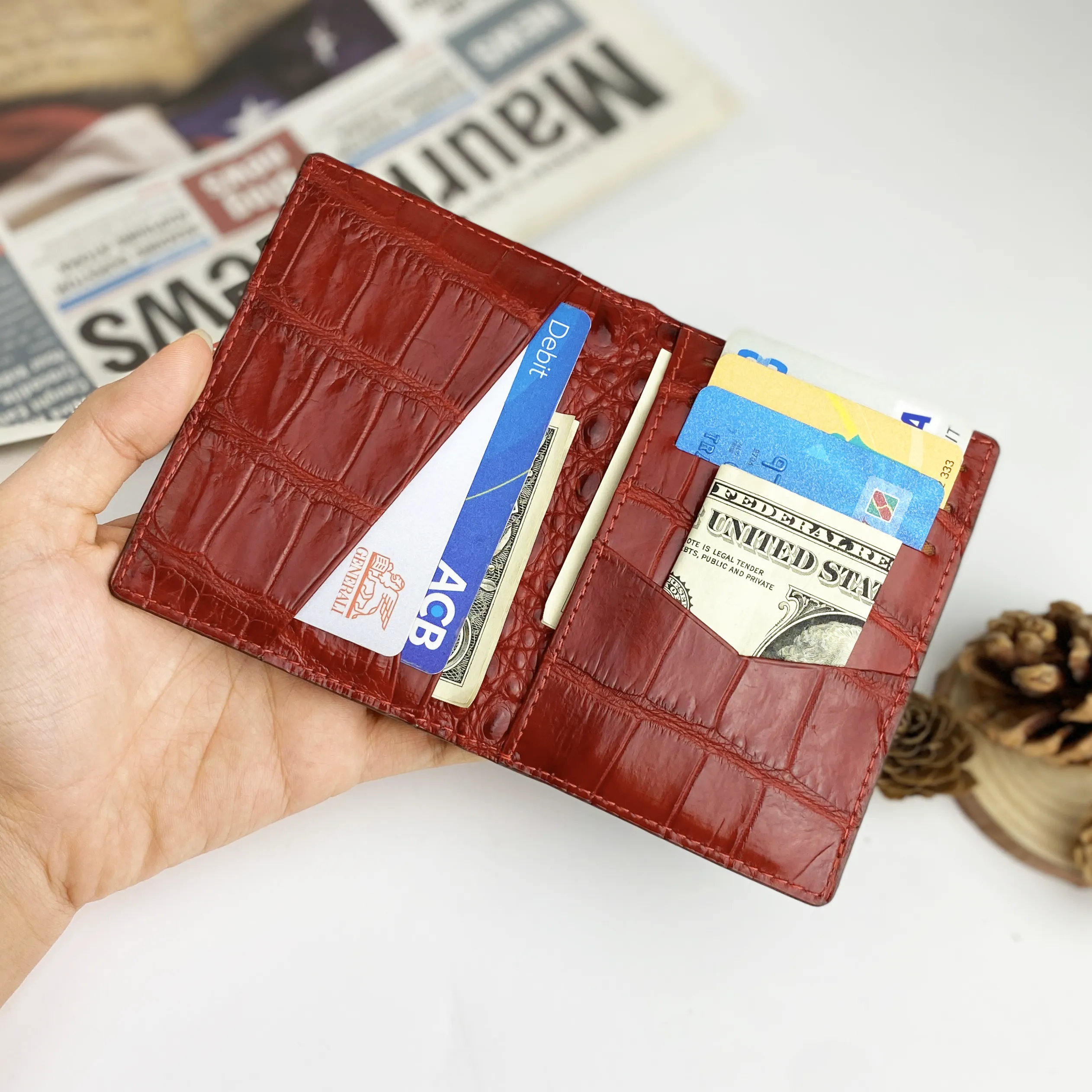 Brown & Red Double Side Alligator Leather Credit Card Holder | RFID Blocking | CARD-32