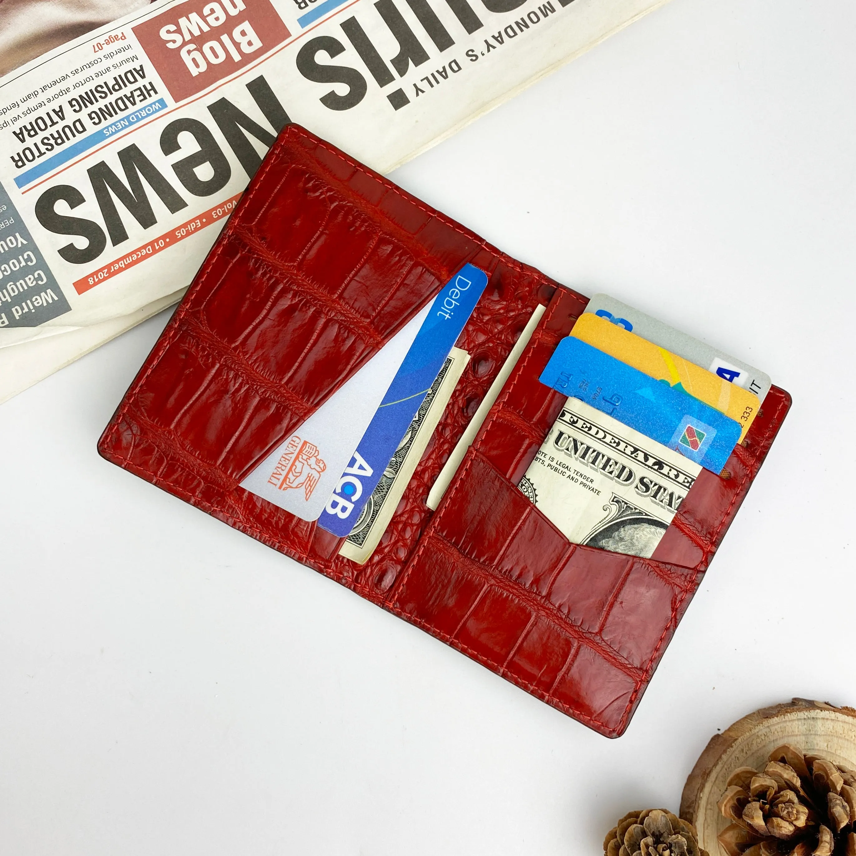 Brown & Red Double Side Alligator Leather Credit Card Holder | RFID Blocking | CARD-32