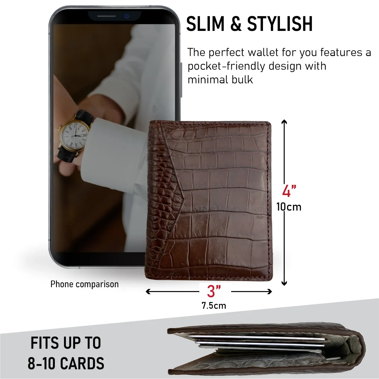 Brown & White Double Side Alligator Leather Credit Card Holder | RFID Blocking | CARD-30