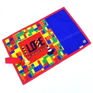 Colorful Printed and Convenient: Roll-Up Table Dinning Mat for Kids with Cutlery and Napkin Holders (Color Blocks)