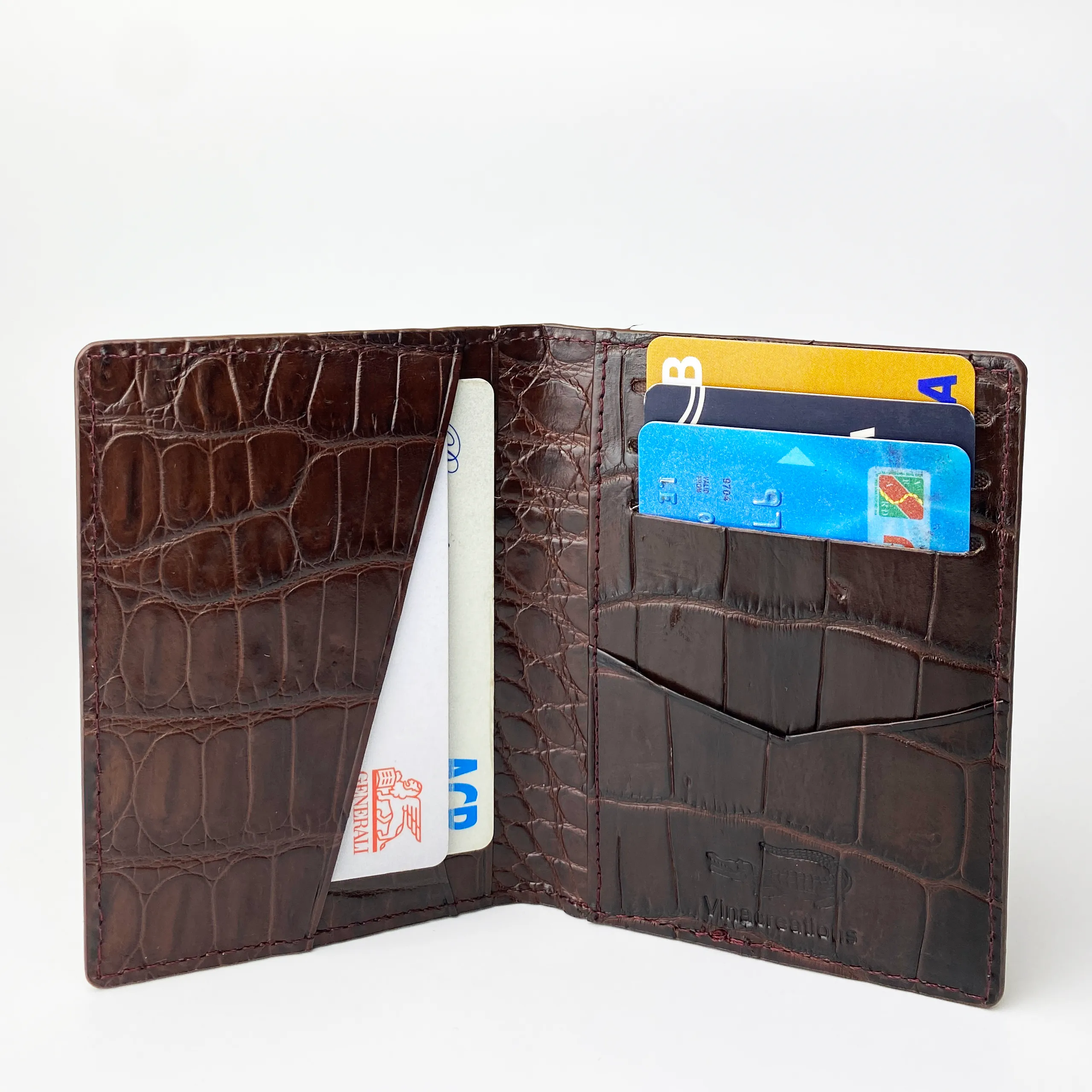 Dark Brown Alligator Leather Bifold Credit Card Holder Double Side Crocodile Skin | RFID Blocking | VINAM-85