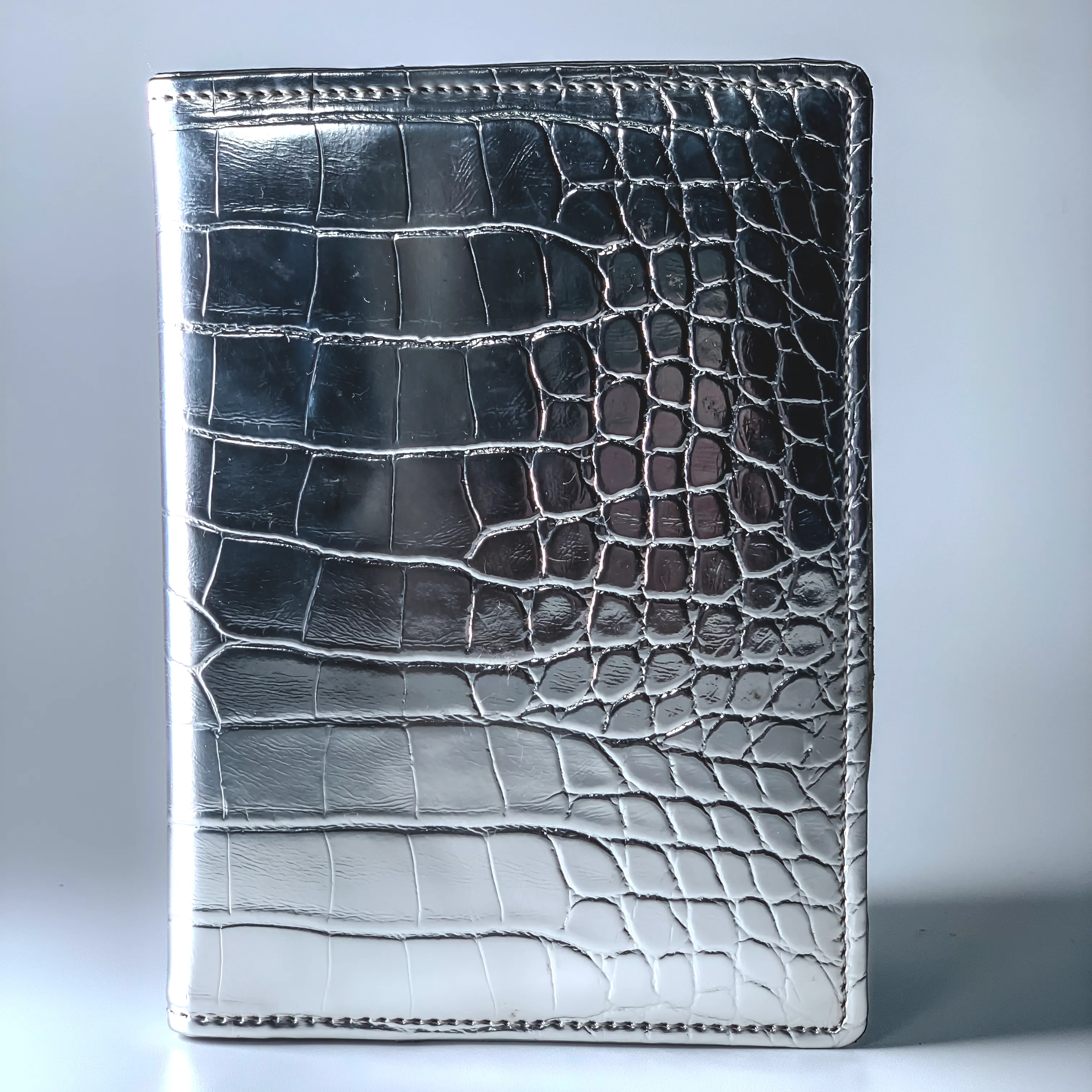 Designer Passport Cover - Silver Croco with Stud Plane