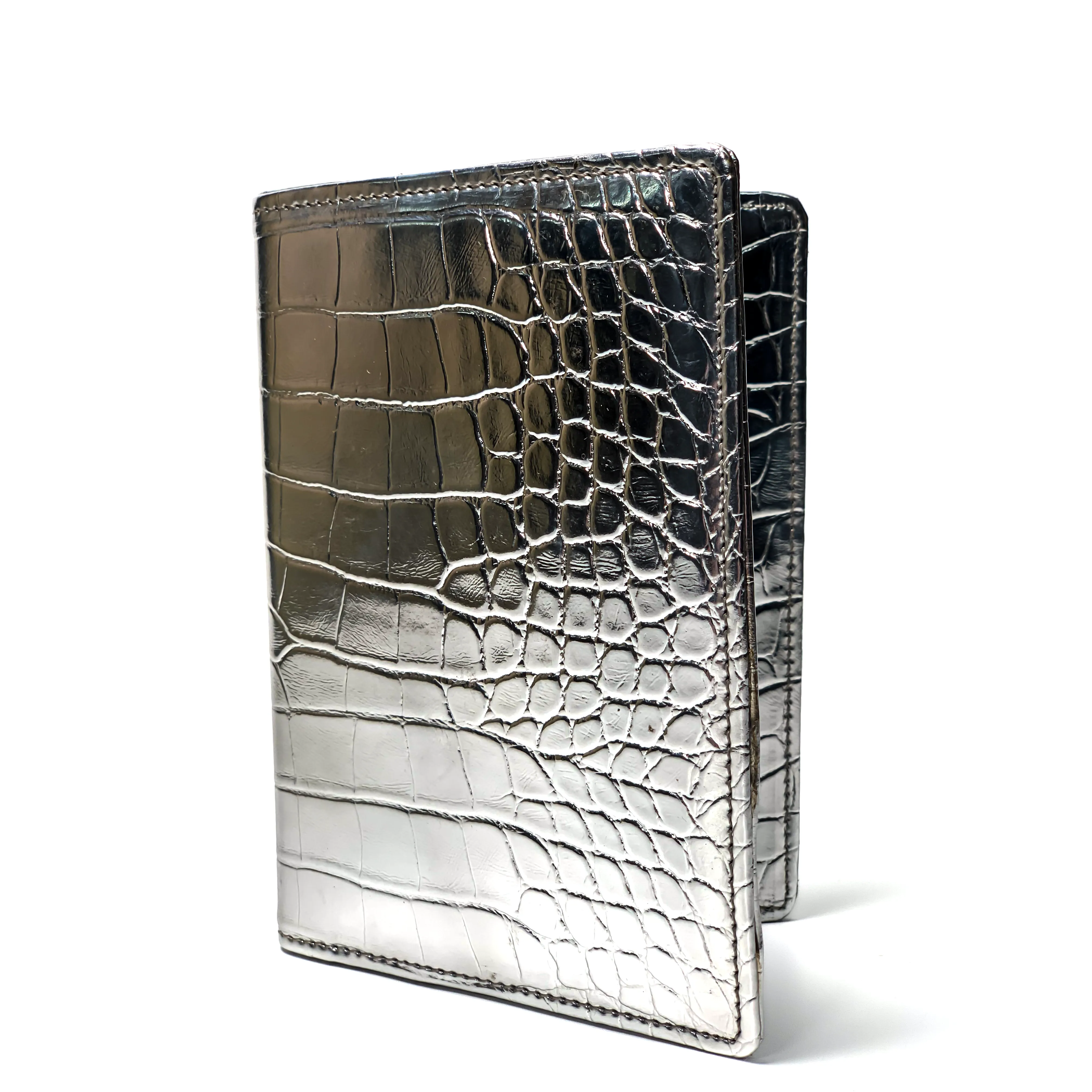 Designer Passport Cover - Silver Croco with Stud Plane