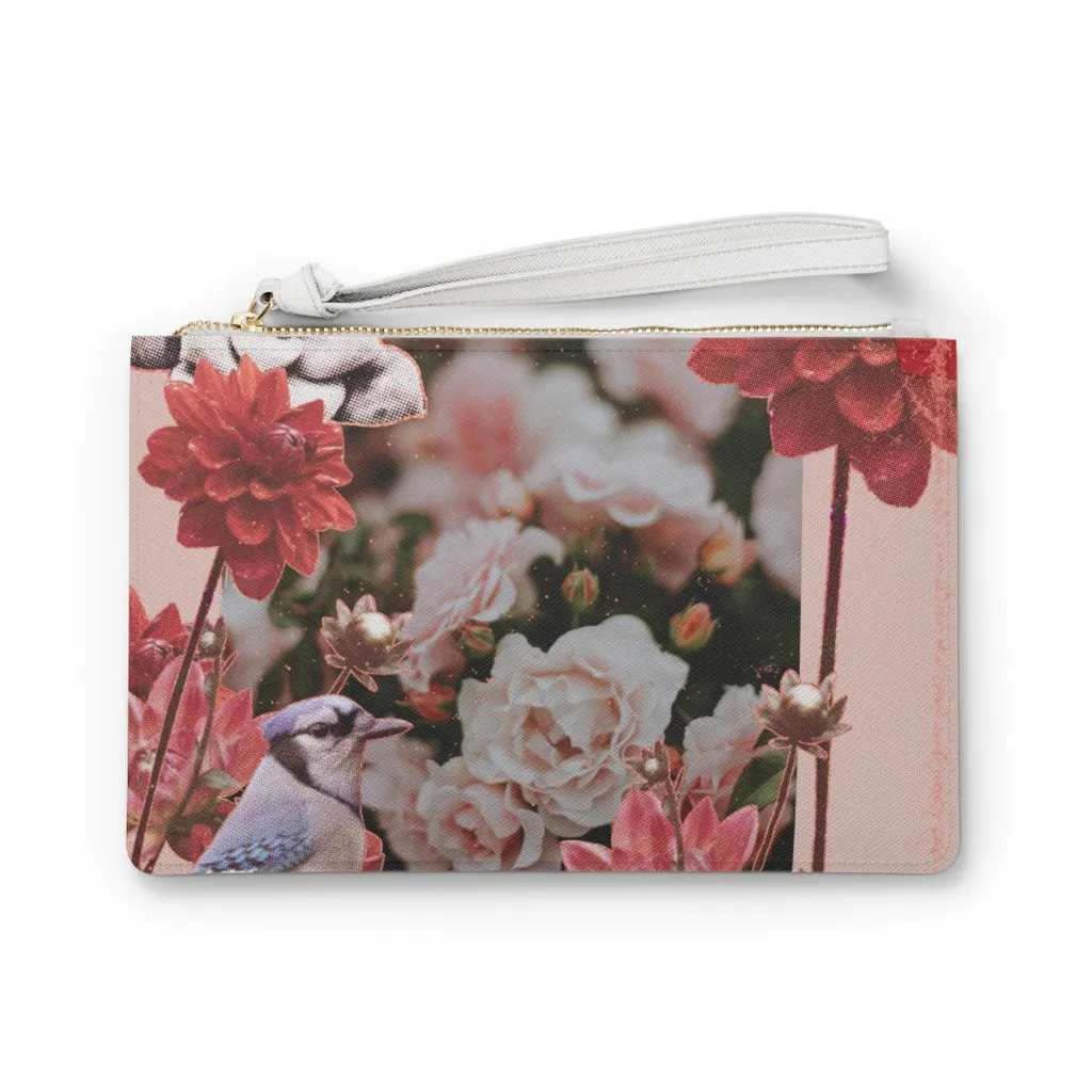 Floral Grunge Design Vegan Zipped Clutch Bag