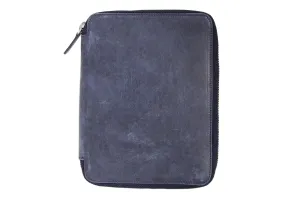 Galen Leather Zippered A5 Notebook Folio - Crazy Horse Navy Blue