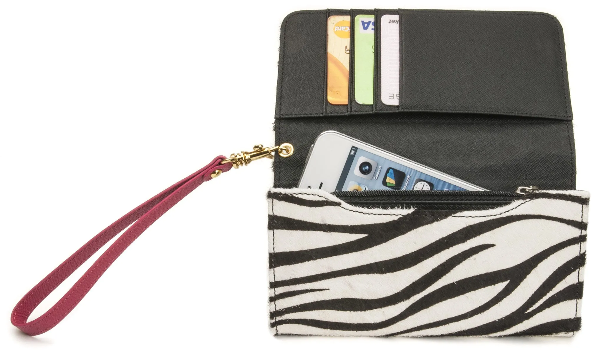 Holdit Button Purse Fur Series Universal (4 Card Pockets) - Zebra Strips