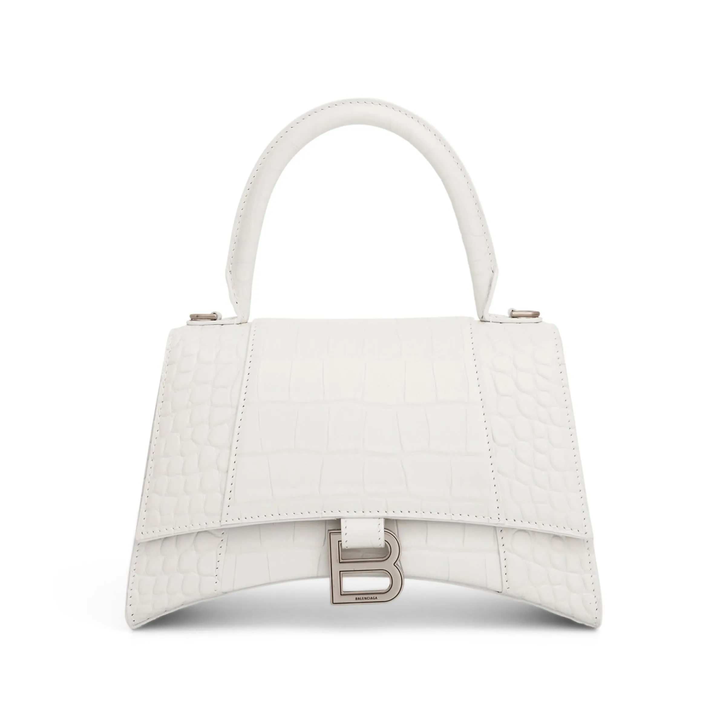 Hourglass Small Croco Embossed Bag in White