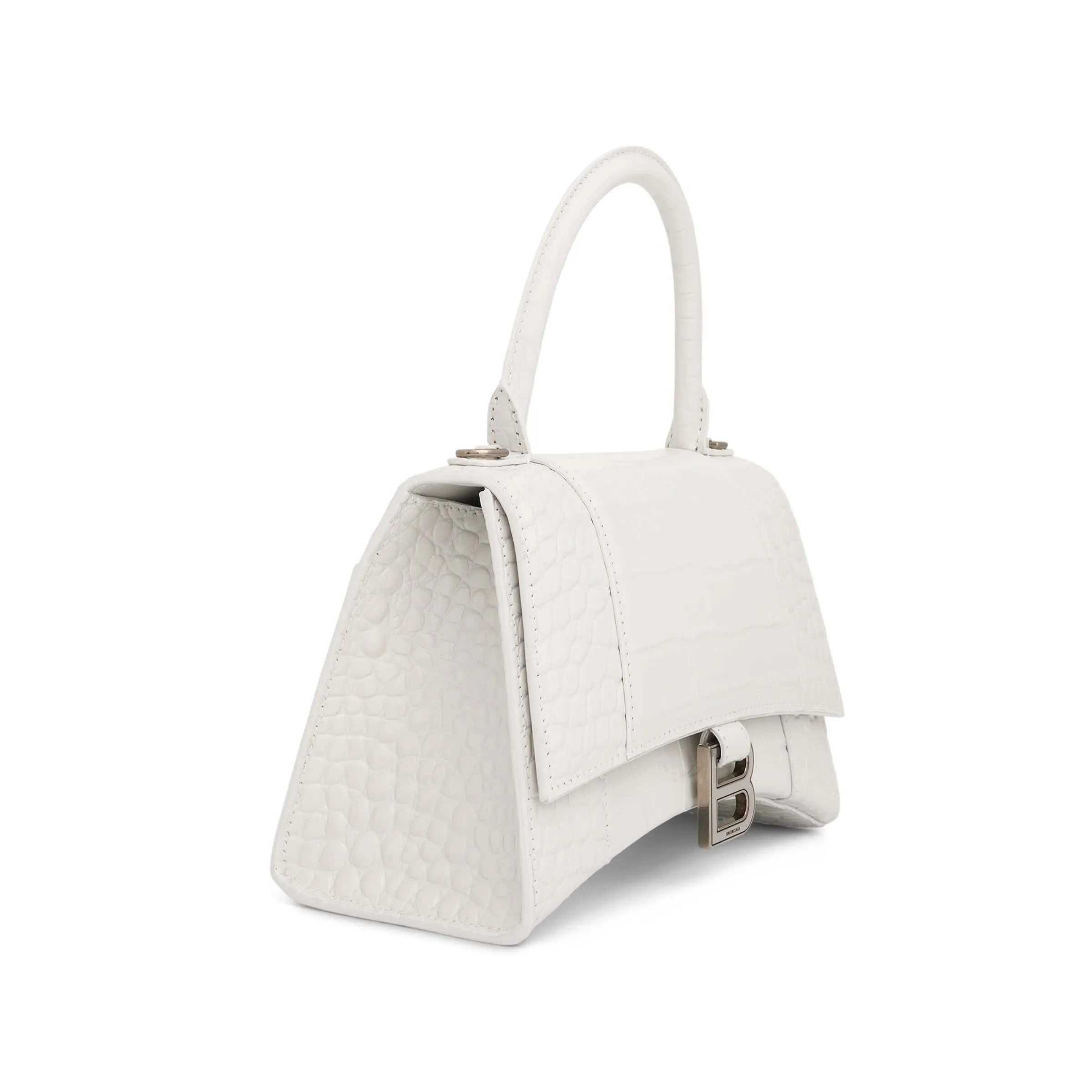 Hourglass Small Croco Embossed Bag in White