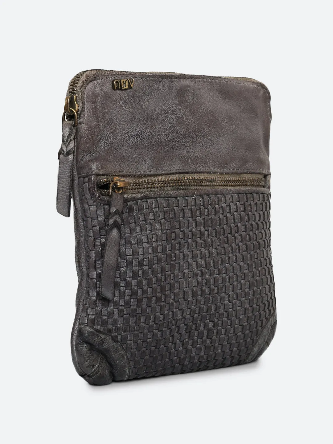 Ilana: Grey Mini Crossbody Bag With Mini Square Weave