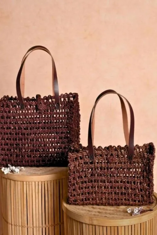 Kadam Haat Handmade Sabai Grass Mesh Bag - (Brown)