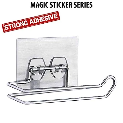 K.K. VillA Stainless Steel No Drill Self Adhesive Toilet Paper Holder/Tissue Paper Roll Holder/Bathroom Rack for Kitchen/Towel Holder