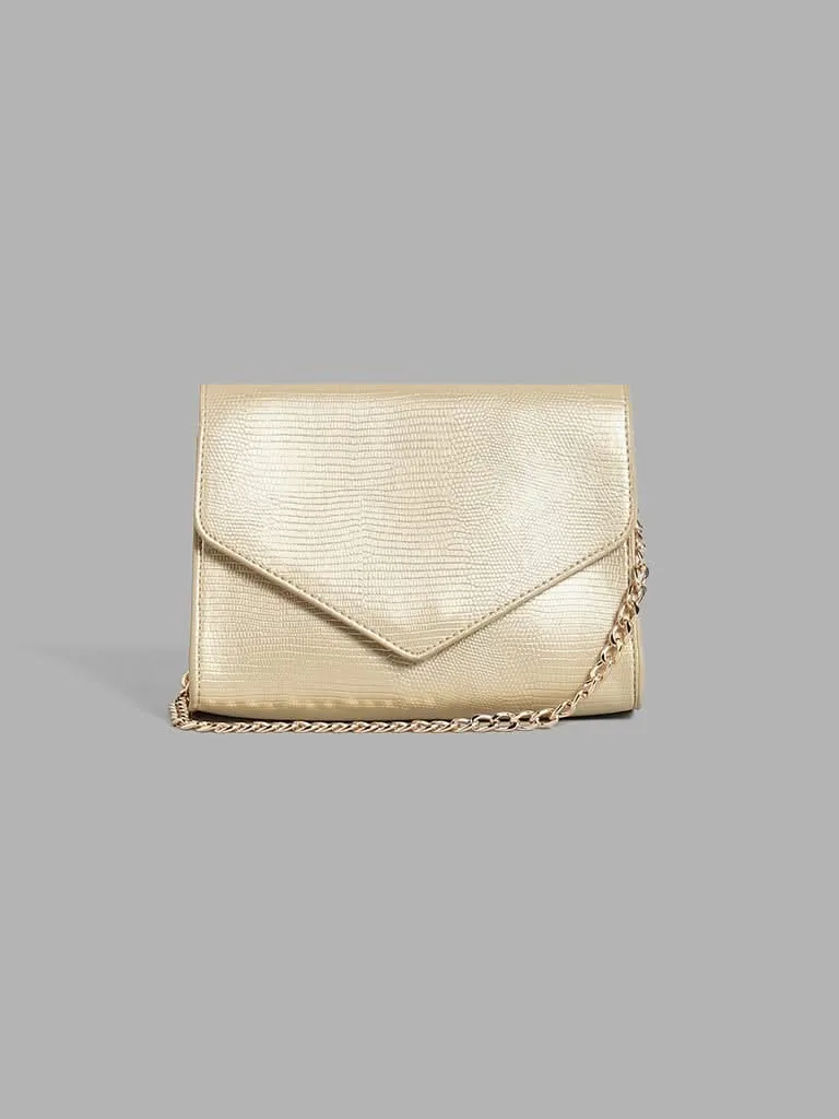 LOV Gold Crocodile Textured Sling Bag