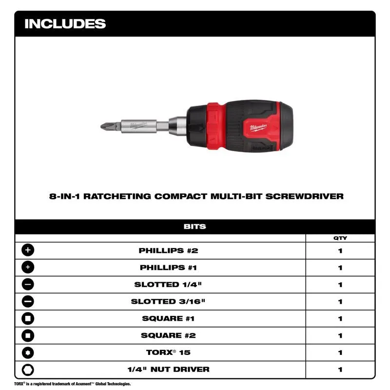 Milwaukee Compact Ratcheting Screwdriver Set 2 pc