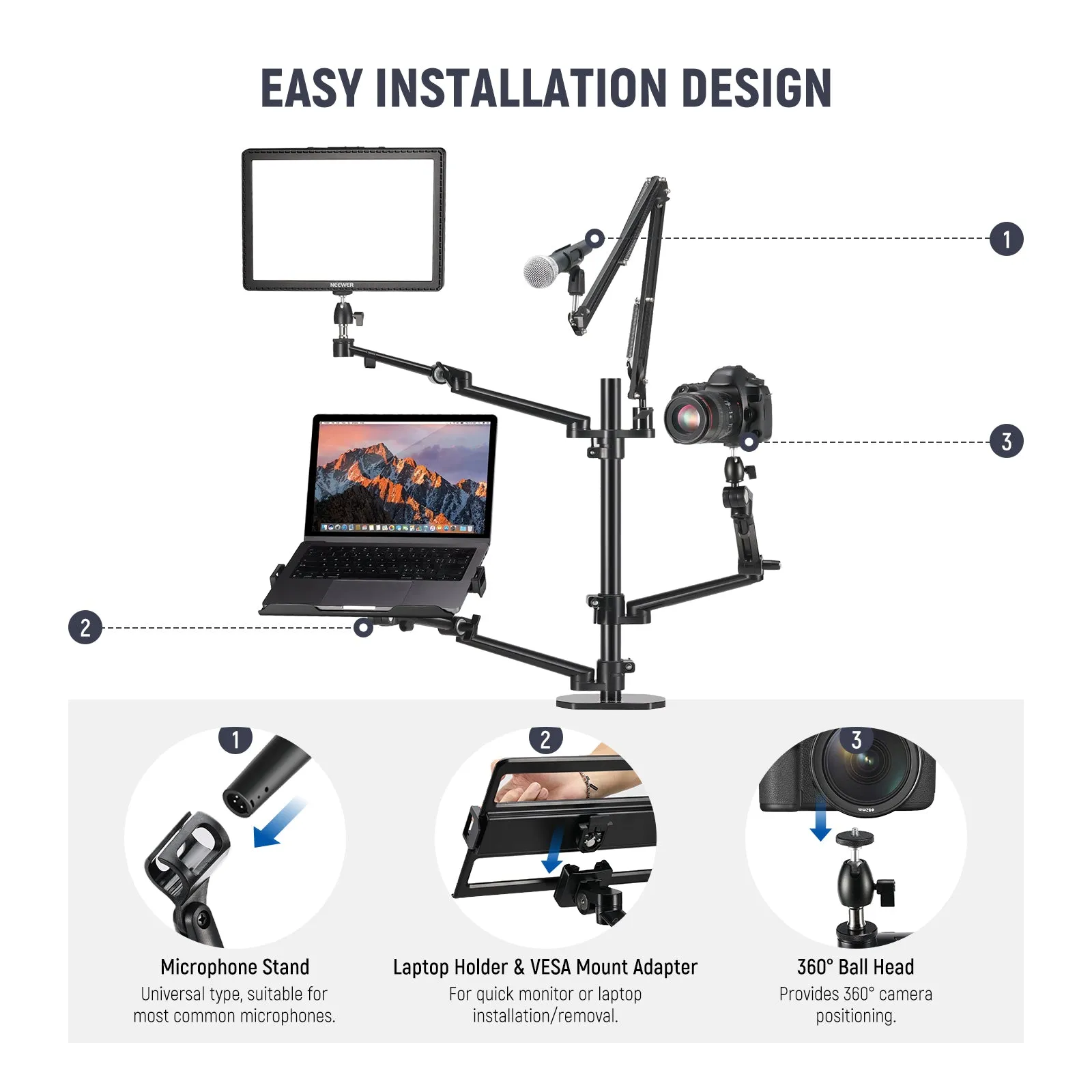 NEEWER DS007 Overhead Camera Stand Desk Mount Rig