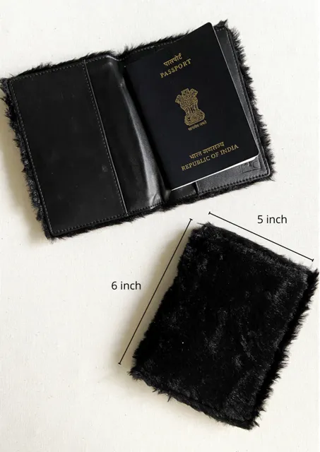 Passport Cover Black Fur with Diamond Plane