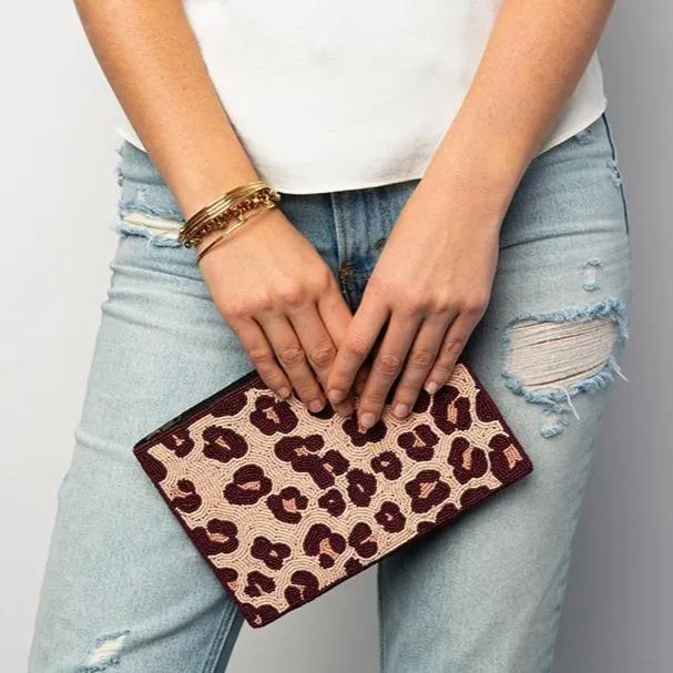 Pink Cheetah Beaded Clutch