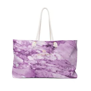 Purple White Marble Weekender Bag, Marble Print Designer 24"x13" Oversize Weekender Bag-Made in USA