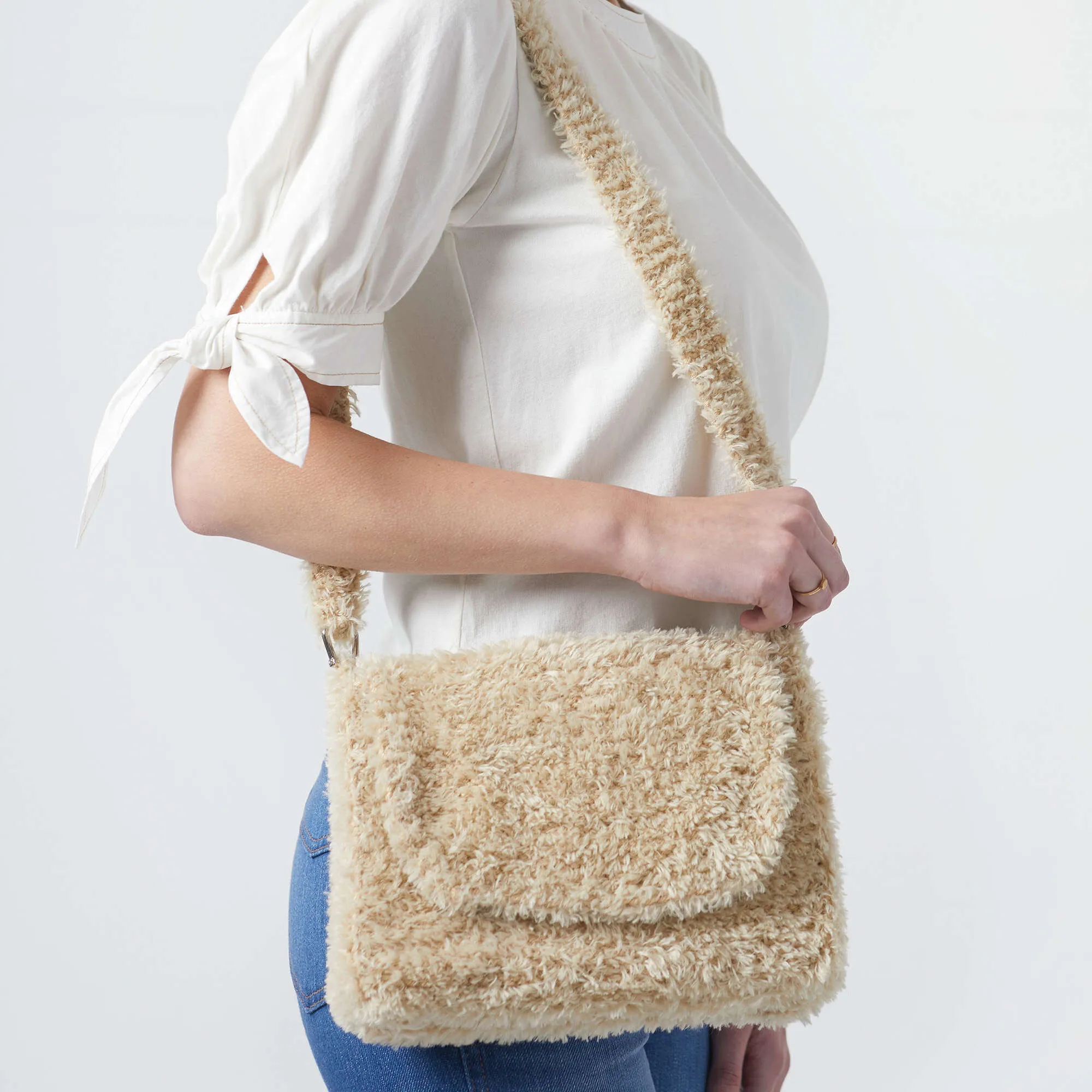 Red Heart Knit Trendy Furry Bag