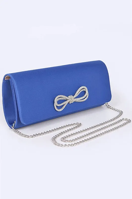 Satin Rhinestone Bow Clutch Bag