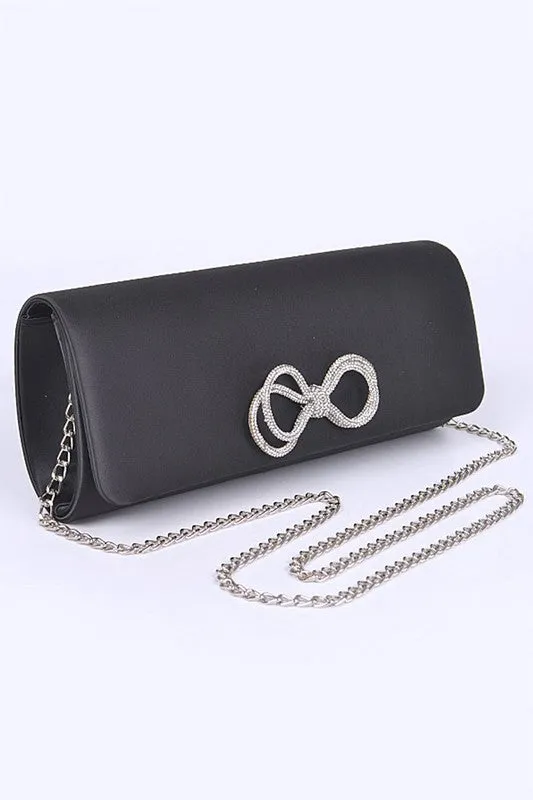 Satin Rhinestone Bow Clutch Bag