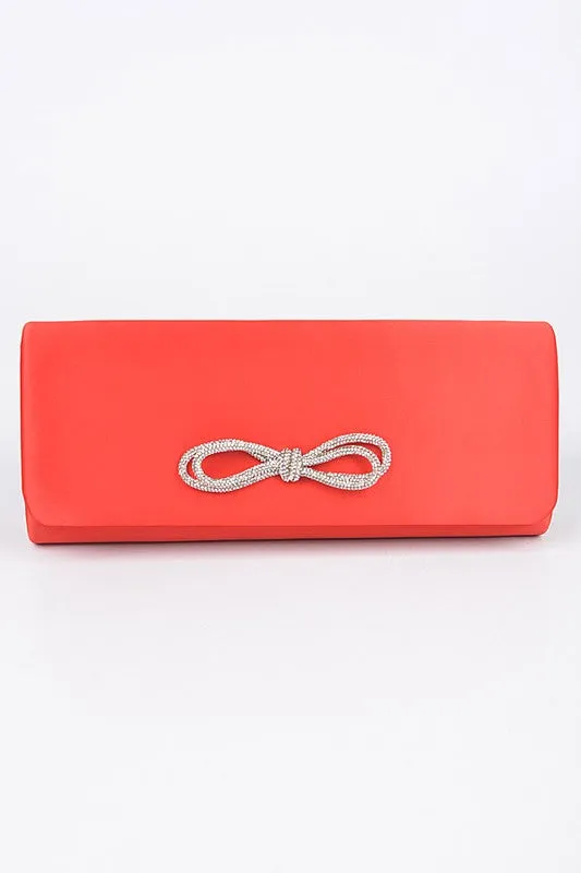 Satin Rhinestone Bow Clutch Bag