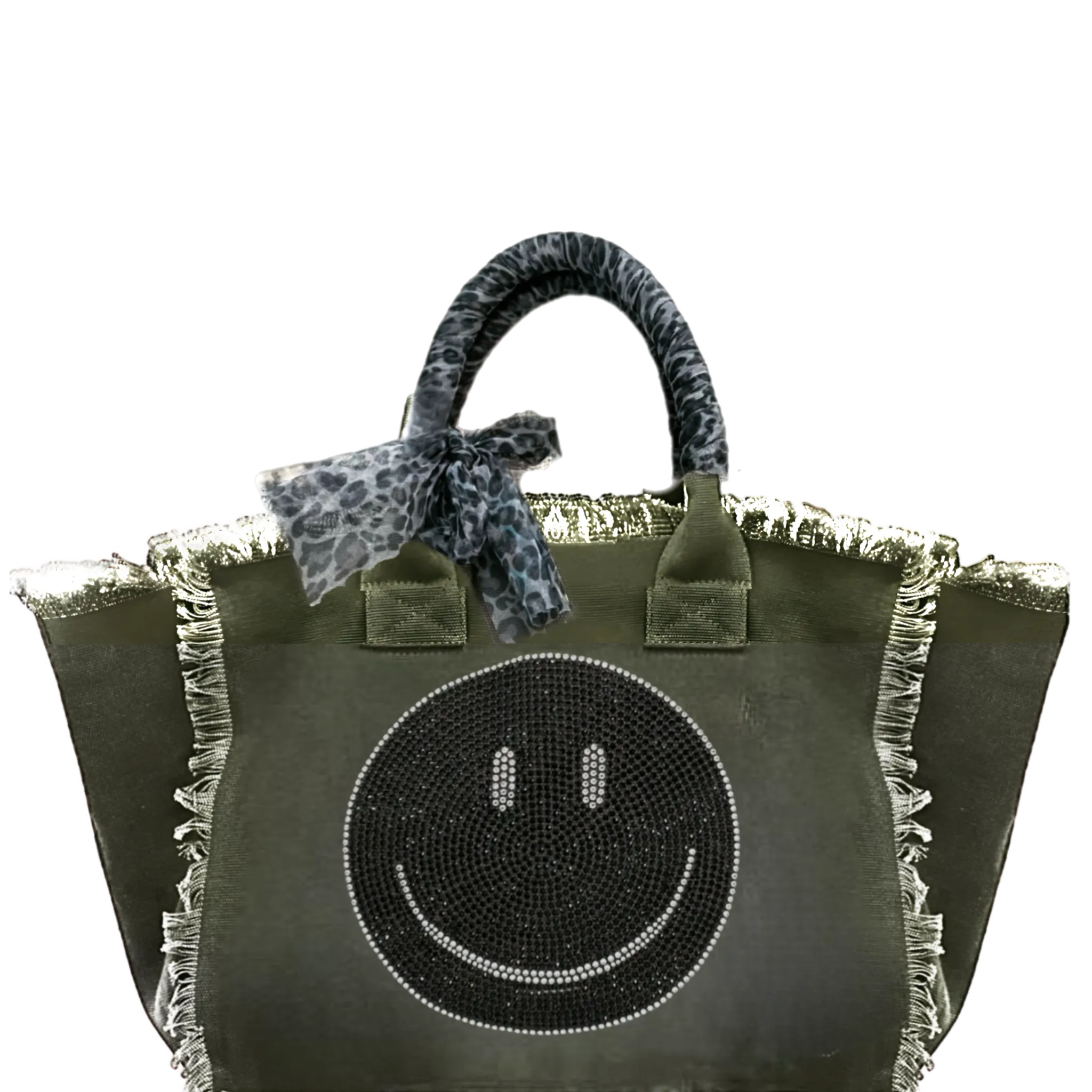 Smile Black Crystal Fringe Canvas Bag